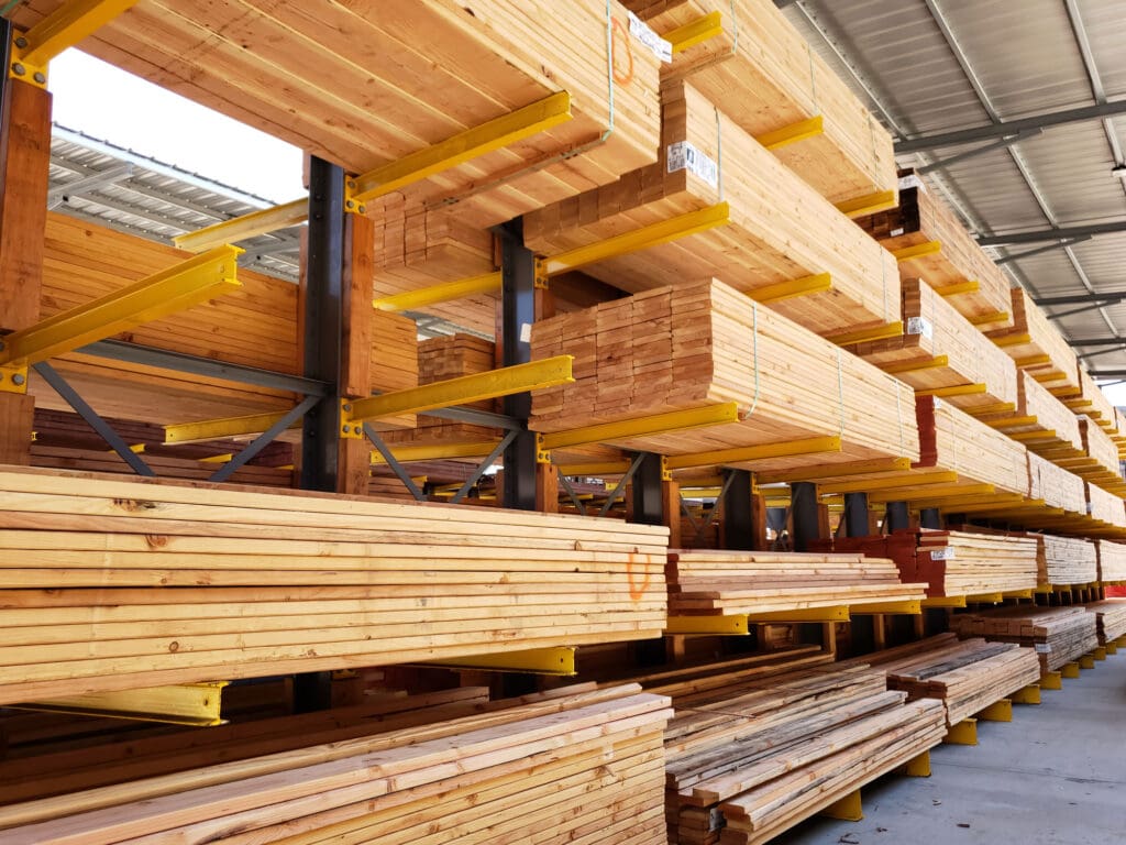 Distribution facility with lumber